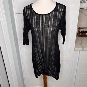 Eileen Fisher Women's Black Sheer Flowy Pullover Tunic Top Linen Silk Blend XL